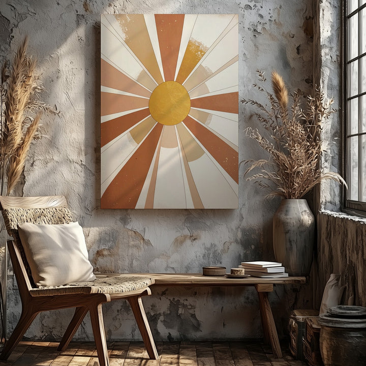 Stylized Sunburst Canvas – Retro 1970s-Inspired Art - Gifitto