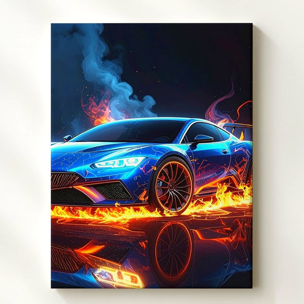Neon Inferno Huracán Canvas – Lamborghini Speed & Fire Art - Gifitto