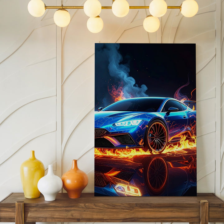 Neon Inferno Huracán Canvas – Lamborghini Speed & Fire Art - Gifitto