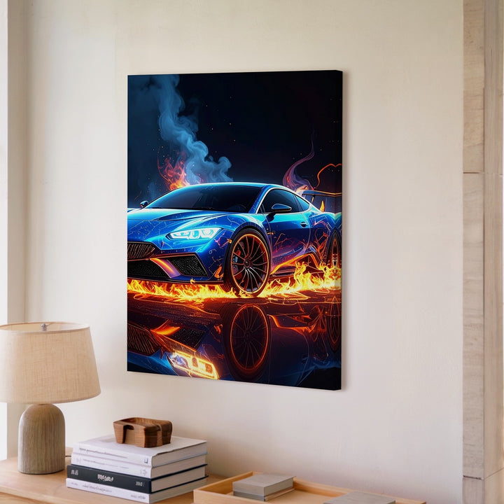 Neon Inferno Huracán Canvas – Lamborghini Speed & Fire Art - Gifitto