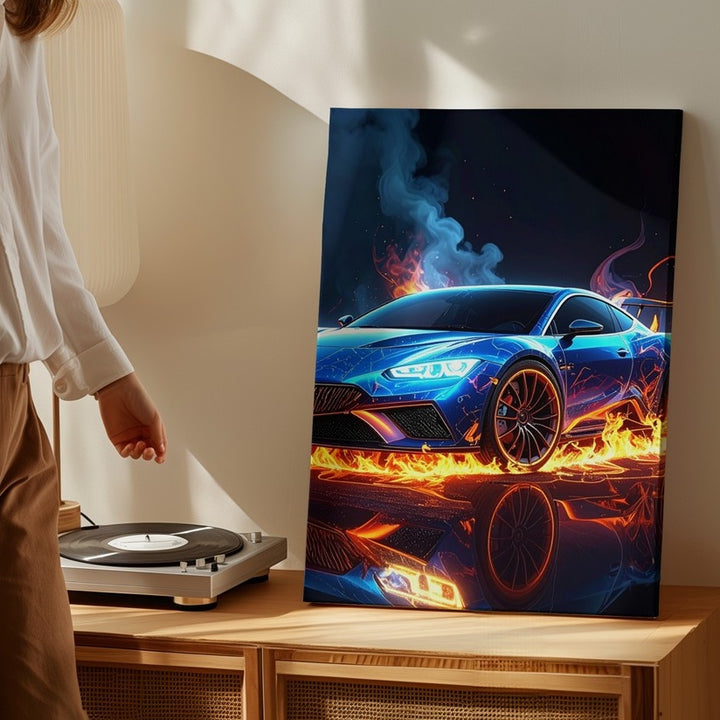 Neon Inferno Huracán Canvas – Lamborghini Speed & Fire Art - Gifitto