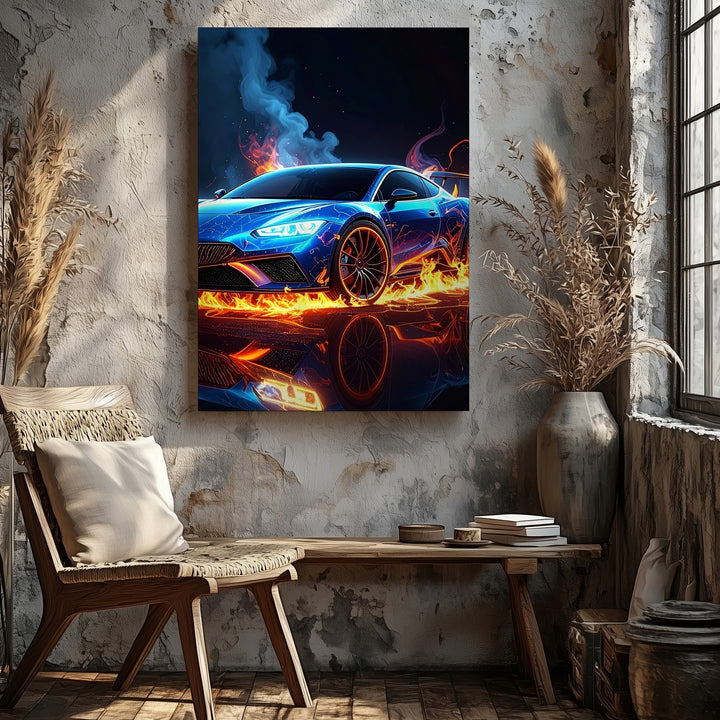 Neon Inferno Huracán Canvas – Lamborghini Speed & Fire Art - Gifitto