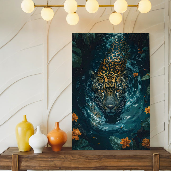 Leopard in Jungle River Canvas – Hyper-Realistic Wildlife Wall Art - Gifitto