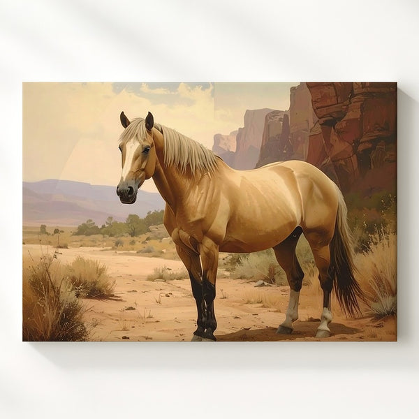 Desert Sentinel Canvas – Realistic Tan Horse in Western Landscape - Gifitto
