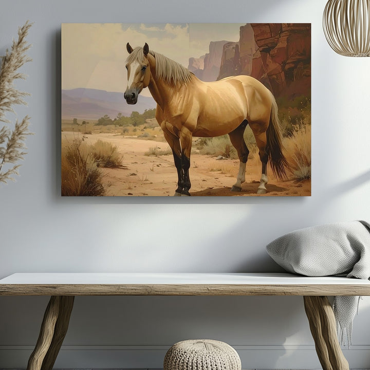 Desert Sentinel Canvas – Realistic Tan Horse in Western Landscape - Gifitto