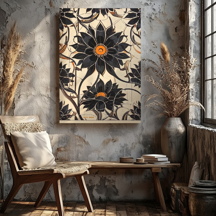 Stylized Botanical Floral Canvas – Mid-Century Modern Art - Gifitto