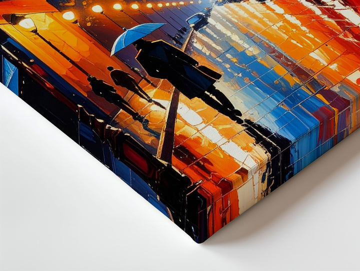 Rainy Evening City Street Canvas – Vibrant Impressionistic Urban Scene - Gifitto