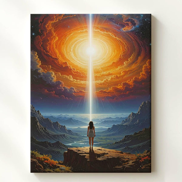 Cosmic Vortex Canvas – Celestial Light Beam & Surreal Landscape Art - Gifitto
