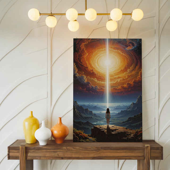 Cosmic Vortex Canvas – Celestial Light Beam & Surreal Landscape Art - Gifitto
