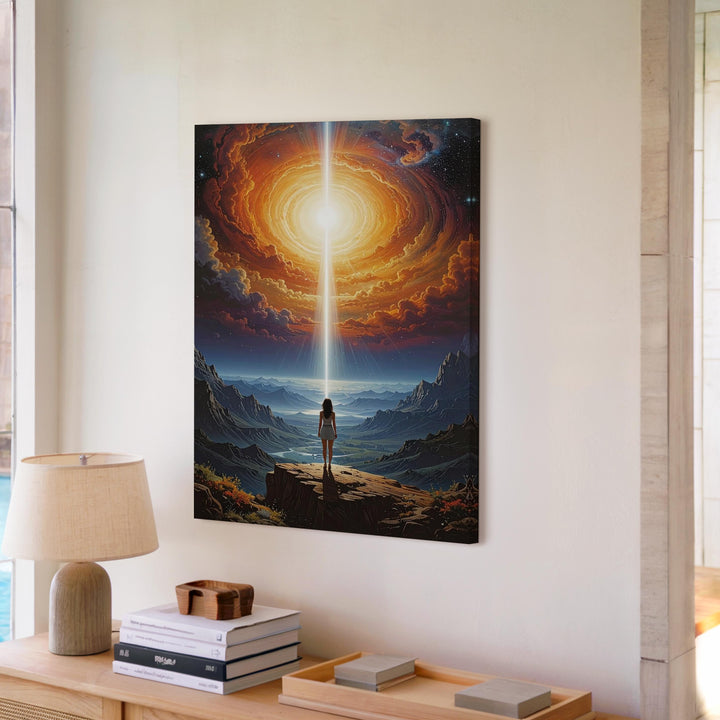 Cosmic Vortex Canvas – Celestial Light Beam & Surreal Landscape Art - Gifitto
