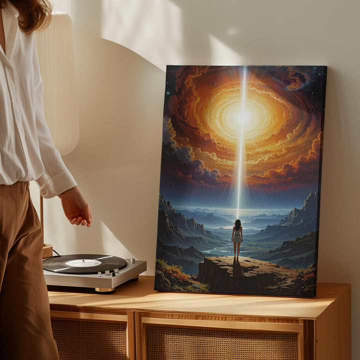 Cosmic Vortex Canvas – Celestial Light Beam & Surreal Landscape Art - Gifitto