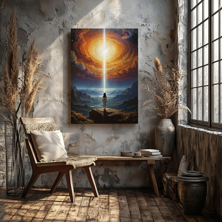 Cosmic Vortex Canvas – Celestial Light Beam & Surreal Landscape Art - Gifitto
