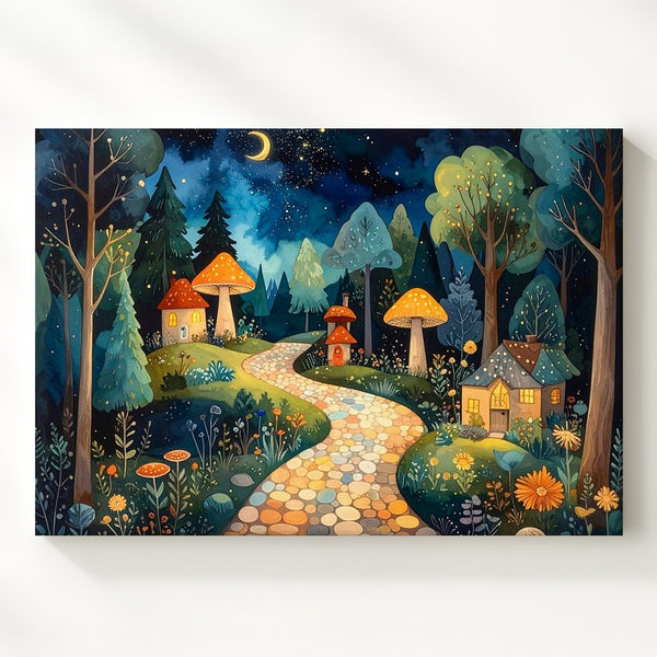 Enchanted Village Canvas – Whimsical Forest Pathway Wall Art - Gifitto