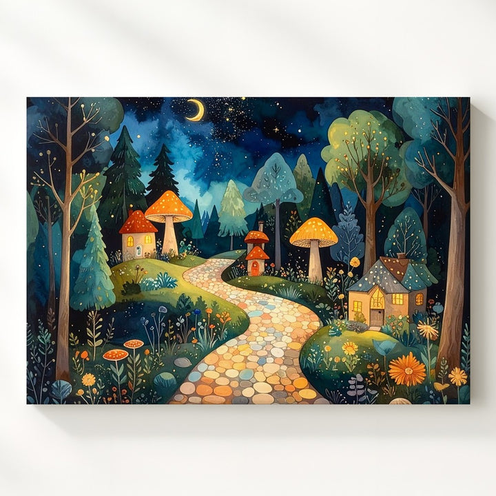 Enchanted Village Canvas – Whimsical Forest Pathway Wall Art - Gifitto