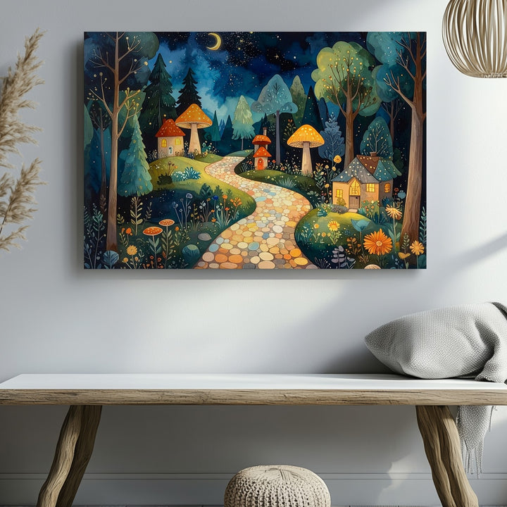 Enchanted Village Canvas – Whimsical Forest Pathway Wall Art - Gifitto