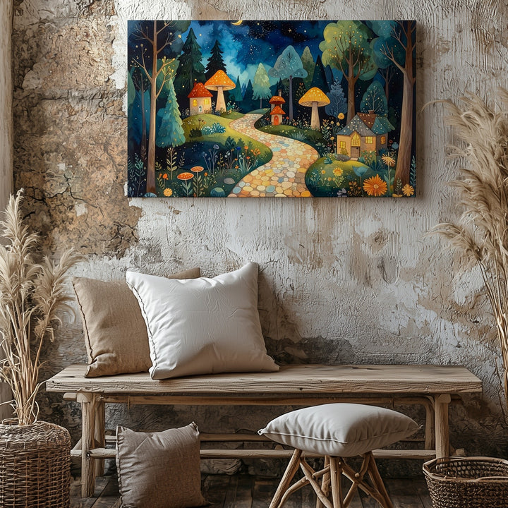 Enchanted Village Canvas – Whimsical Forest Pathway Wall Art - Gifitto