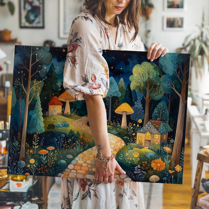 Enchanted Village Canvas – Whimsical Forest Pathway Wall Art - Gifitto