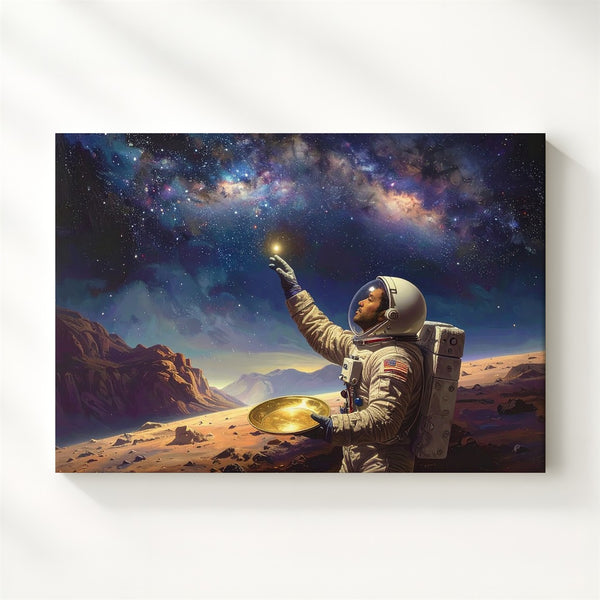 Solitary Astronaut Canvas – Beige Spacesuit on Alien Terrain Under Starlit Sky - Gifitto