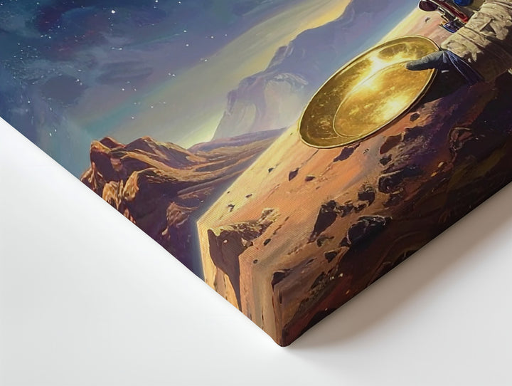 Solitary Astronaut Canvas – Beige Spacesuit on Alien Terrain Under Starlit Sky - Gifitto