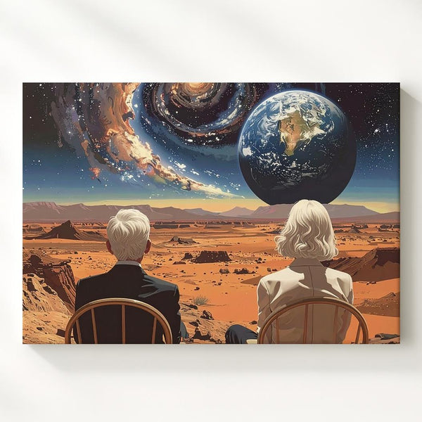 Cosmic Contemplation Canvas – Surreal Stargazing Landscape Art - Gifitto