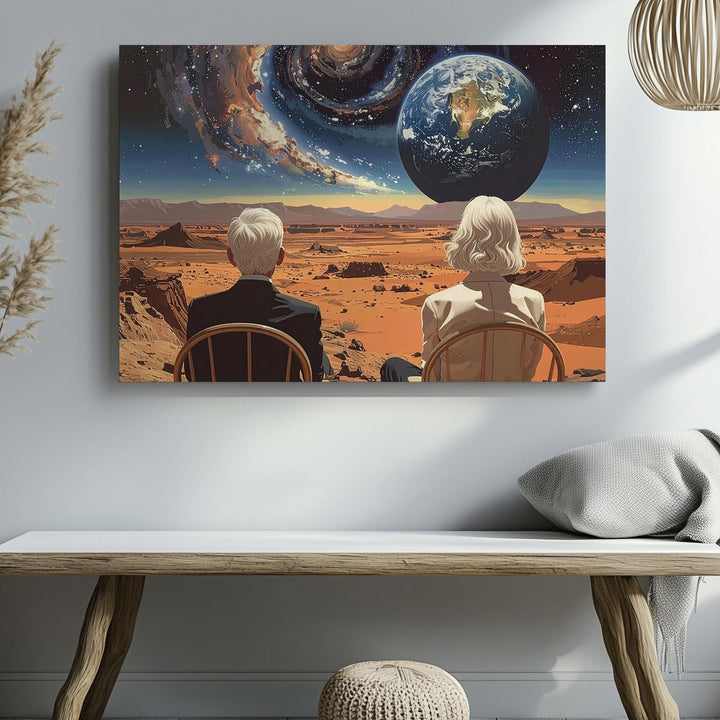 Cosmic Contemplation Canvas – Surreal Stargazing Landscape Art - Gifitto
