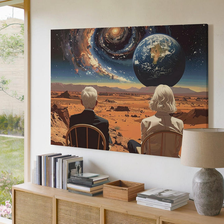 Cosmic Contemplation Canvas – Surreal Stargazing Landscape Art - Gifitto