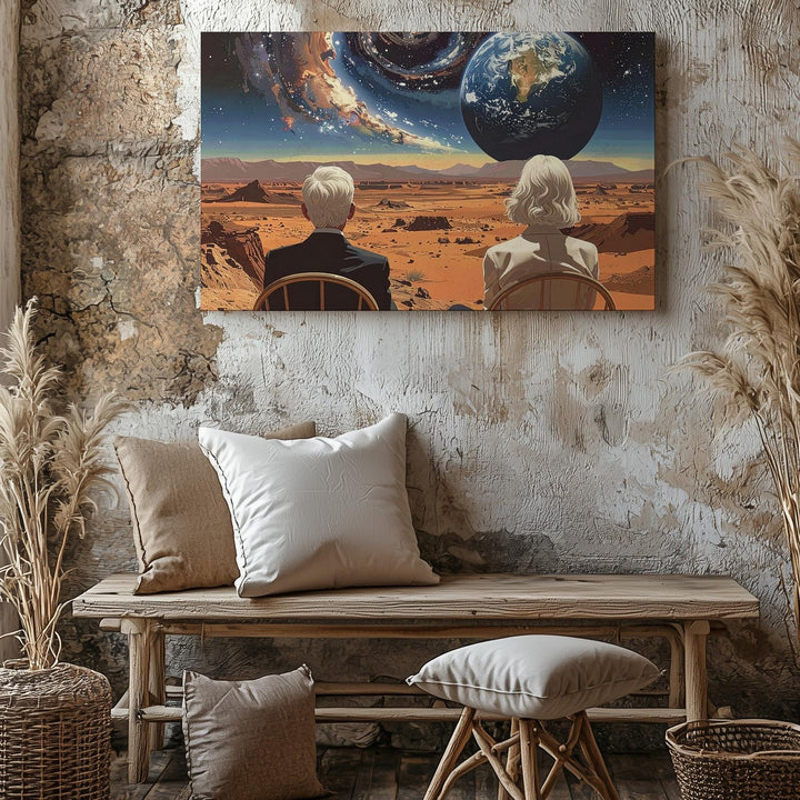 Cosmic Contemplation Canvas – Surreal Stargazing Landscape Art - Gifitto