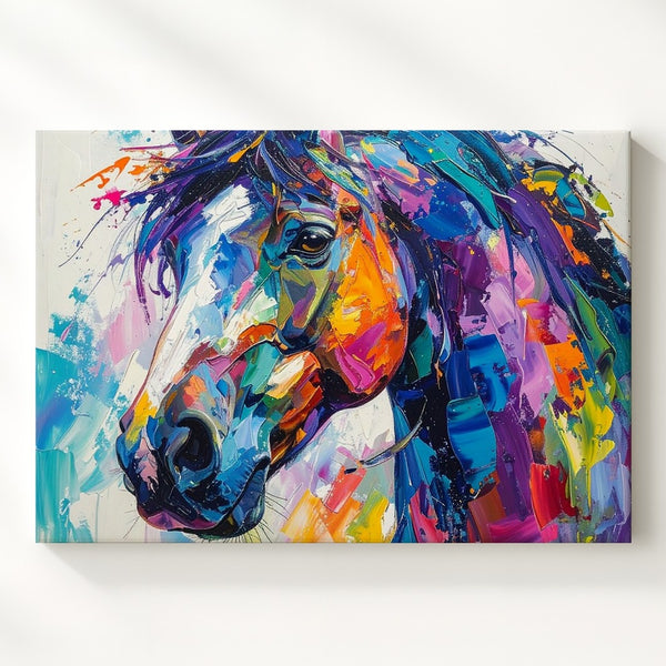 Color Surge Horse Canvas – Abstract Expressionist Equine Portrait - Gifitto