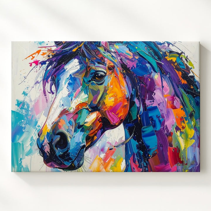 Color Surge Horse Canvas – Abstract Expressionist Equine Portrait - Gifitto