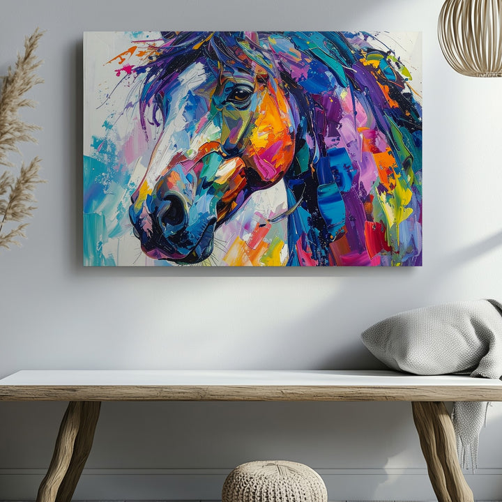 Color Surge Horse Canvas – Abstract Expressionist Equine Portrait - Gifitto