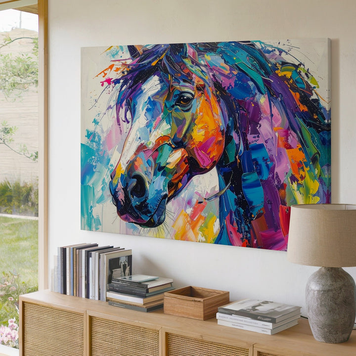 Color Surge Horse Canvas – Abstract Expressionist Equine Portrait - Gifitto