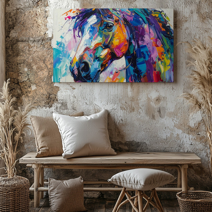 Color Surge Horse Canvas – Abstract Expressionist Equine Portrait - Gifitto