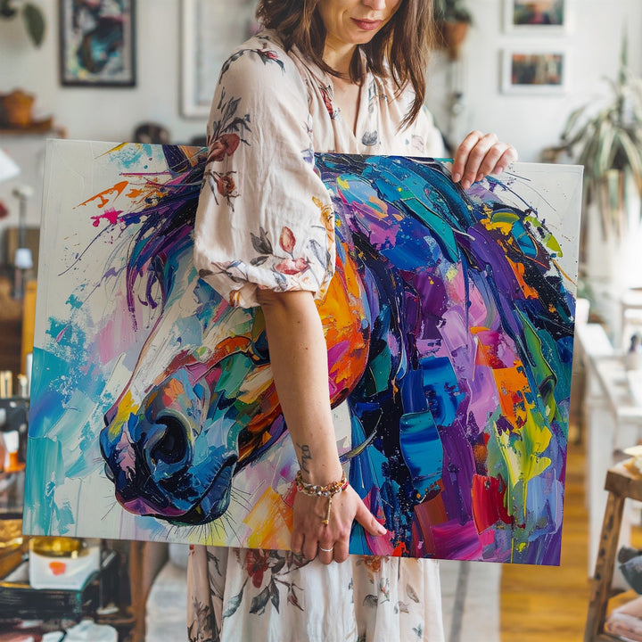 Color Surge Horse Canvas – Abstract Expressionist Equine Portrait - Gifitto