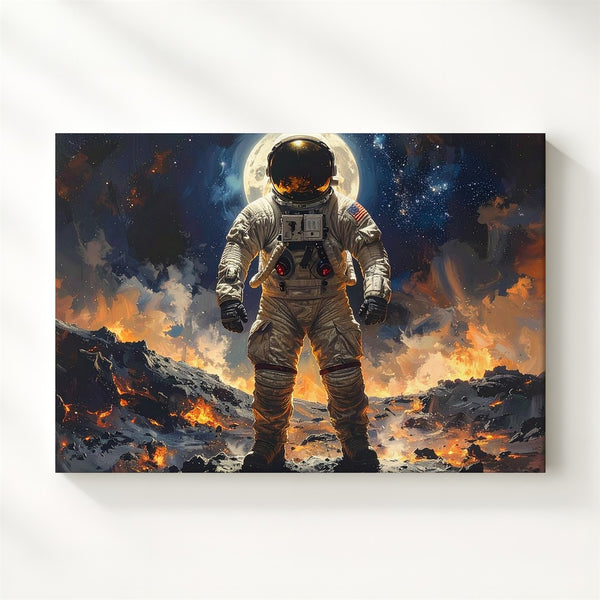 Ethereal Moonwalker Canvas – Astronaut on Volcanic Lunar Landscape - Gifitto