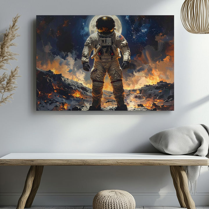 Ethereal Moonwalker Canvas – Astronaut on Volcanic Lunar Landscape - Gifitto