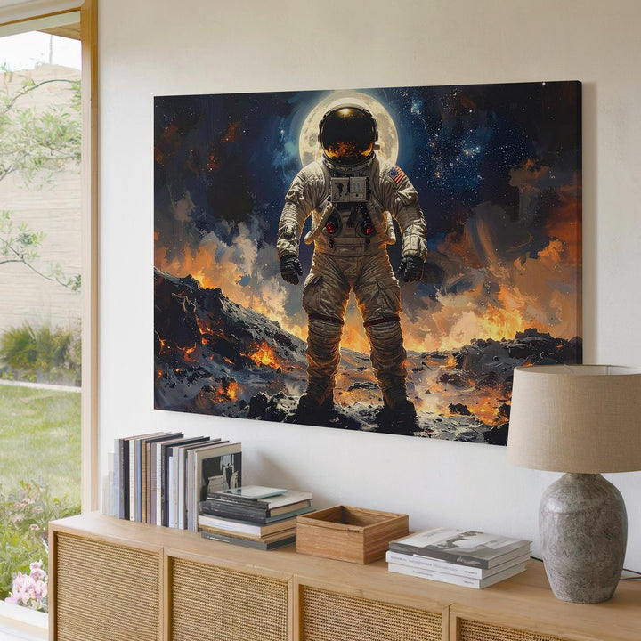 Ethereal Moonwalker Canvas – Astronaut on Volcanic Lunar Landscape - Gifitto