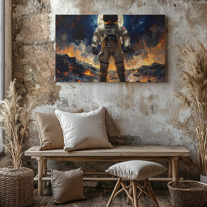 Ethereal Moonwalker Canvas – Astronaut on Volcanic Lunar Landscape - Gifitto