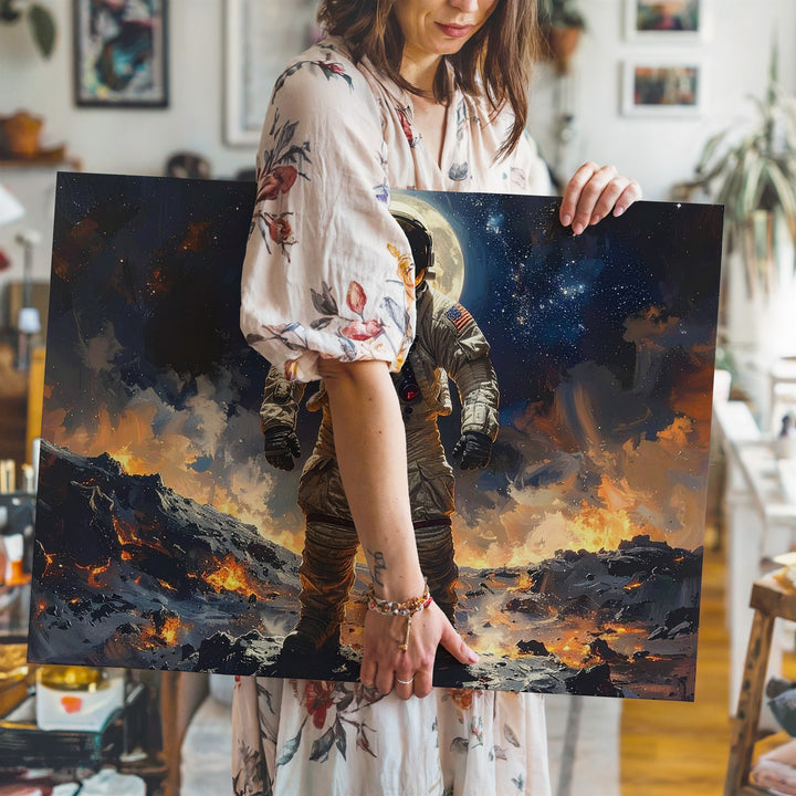 Ethereal Moonwalker Canvas – Astronaut on Volcanic Lunar Landscape - Gifitto