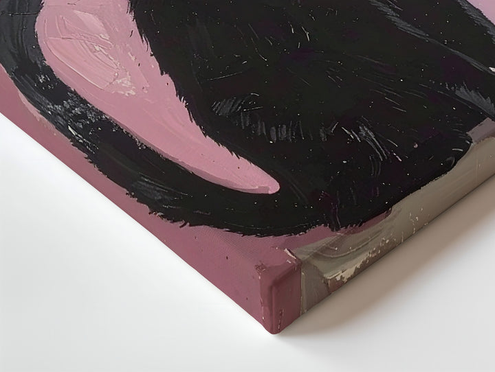 Minimal Black Cat on Pink Canvas – Playful Modern Feline Wall Art - Gifitto