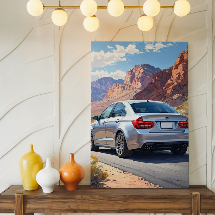 Desert Drive Mercedes Canvas – Silver Sedan in Scenic Canyon Setting - Gifitto