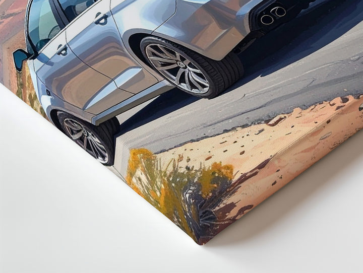 Desert Drive Mercedes Canvas – Silver Sedan in Scenic Canyon Setting - Gifitto
