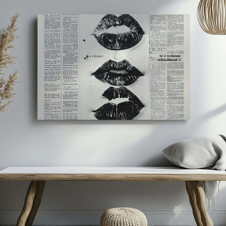 Inkblot Lip Prints Canvas – Pop Art Inspired Vintage Newspaper Art - Gifitto