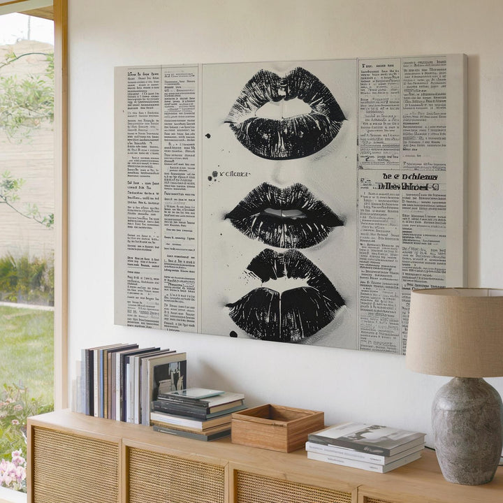Inkblot Lip Prints Canvas – Pop Art Inspired Vintage Newspaper Art - Gifitto