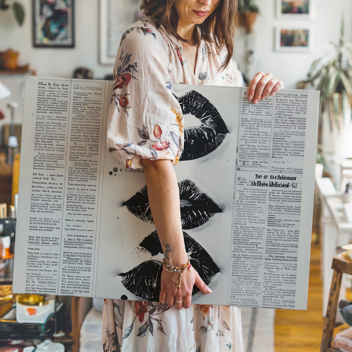 Inkblot Lip Prints Canvas – Pop Art Inspired Vintage Newspaper Art - Gifitto