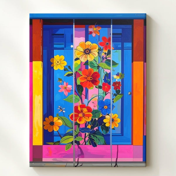 Whimsical Floral Stripe Canvas – Vibrant Playful Art - Gifitto