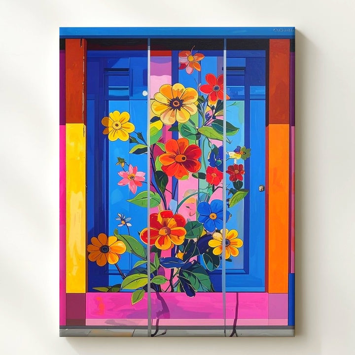 Whimsical Floral Stripe Canvas – Vibrant Playful Art - Gifitto