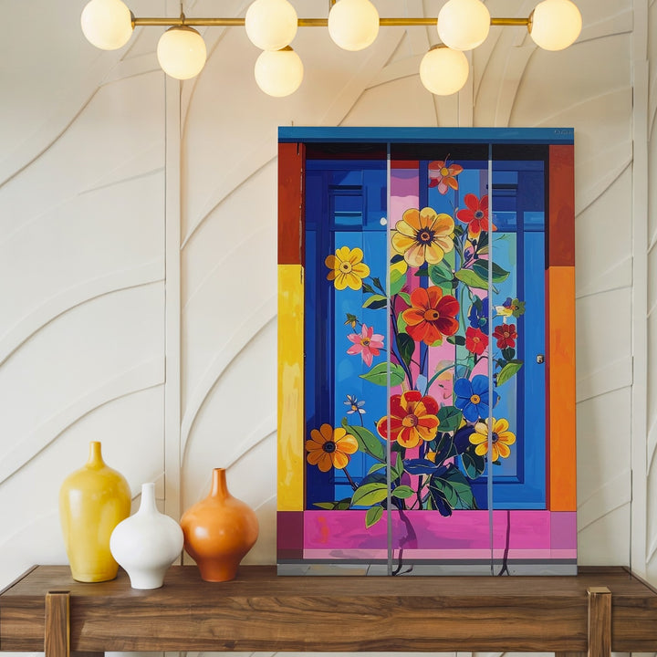 Whimsical Floral Stripe Canvas – Vibrant Playful Art - Gifitto