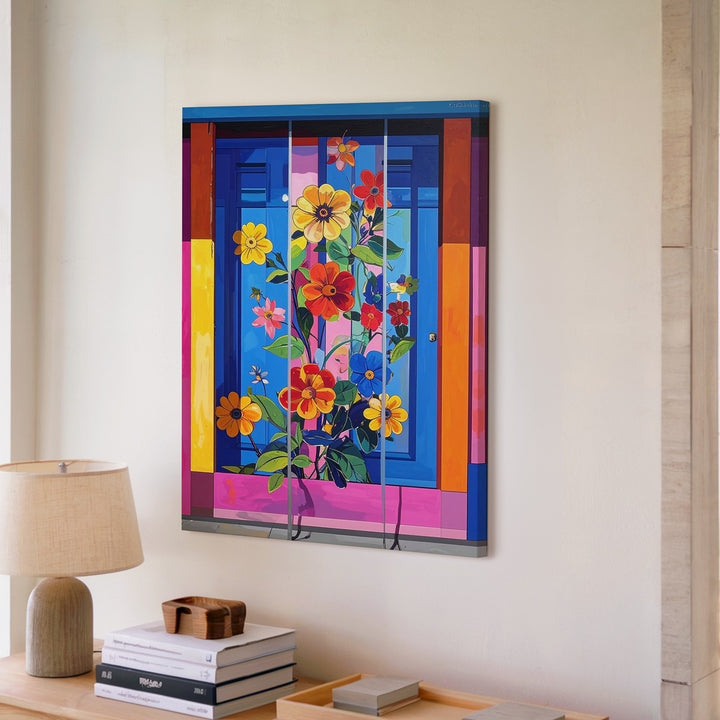 Whimsical Floral Stripe Canvas – Vibrant Playful Art - Gifitto