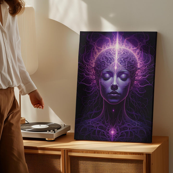 Neural Meditation Canvas – Surreal Human Head & Spiritual Energy Art - Gifitto