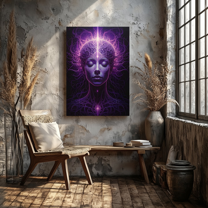 Neural Meditation Canvas – Surreal Human Head & Spiritual Energy Art - Gifitto
